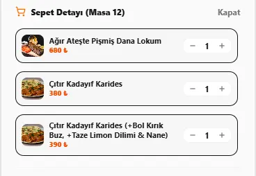 Sepet detayı — ürün, varyant ve adet seçimi
