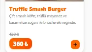 Menüde güncel fiyat — Truffle Smash Burger indirimli ürün kartı